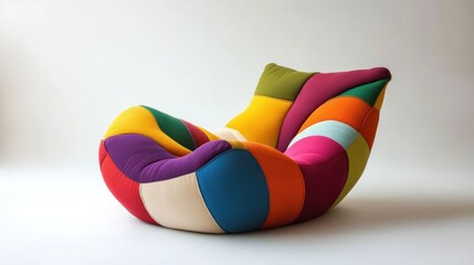 Multicolored Patchwork Armchair on White Background