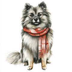 Sticker - Keeshond Dog Sitting With A Scarf Around Its Neck