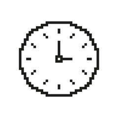 Poster - Clock Pixelated Icon. Pixel Art Symbol of Time and Timekeeping. Time Measurement and Management. Isolated Vector Illustration