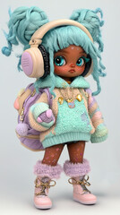 Sticker - A doll with headphones and a backpack