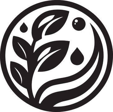 A black and white logo and icon on a white background