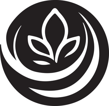 A black and white logo and icon on a white background