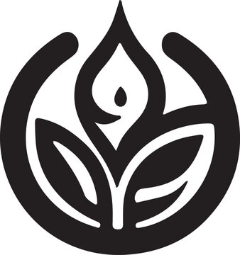 A black and white logo and icon on a white background