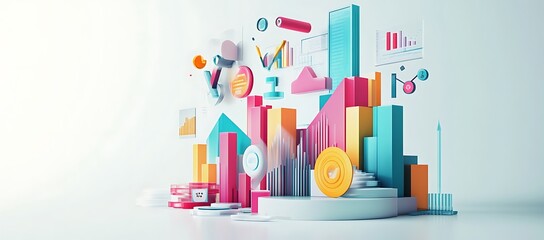 Poster - Abstract 3D Illustration of Colorful Data Visualization Elements