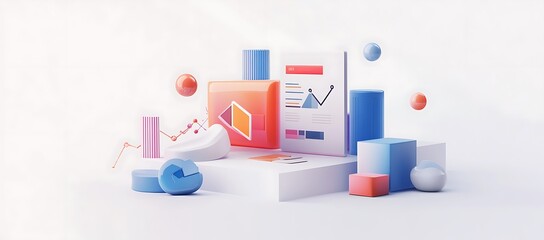 Poster - Abstract 3D Composition with Geometric Shapes and Data Visualization Elements