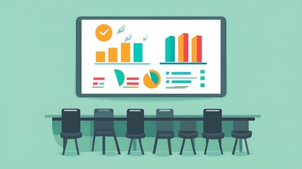Poster - A Meeting Room with a Presentation Screen Displaying Charts and Graphs