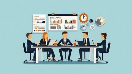Poster - Business Team Meeting with Data Analysis and Graphs on the Wall