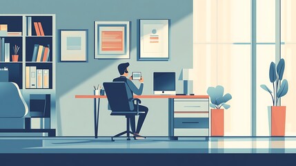 Poster - Man Working at a Desk in a Modern Office