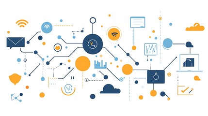 Poster - Abstract Network Diagram with Icons and Lines