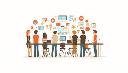 Poster - a team of six people working on a project together