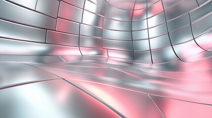 Poster - Reflective metallic interior with smooth curves and soft pink lighting creating a futuristic atmosphere