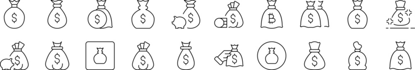 Poster - Money Bag Outline Image Collection. Editable Stroke. Perfect for Infographics, Articles, Books, Flyers, Banners