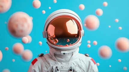 Wall Mural - Astronaut in space suit surrounded by bubbles