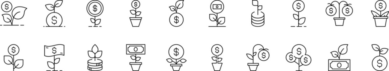 Poster - Money Tree Related Image Collection. Editable Stroke. Perfect for Infographics, Articles, Books, Flyers, Banners