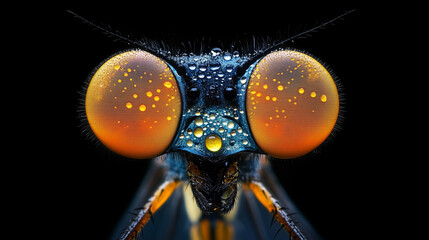 Wall Mural - dragonfly on black background close up macro Generative AI