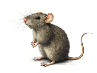 charming grey rat in full body cartoon style, illustration isolated on a clean white backdrop