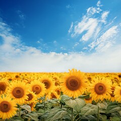 wonderful sunflower under blue heaven panoramic format with copy space