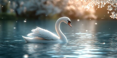 Wall Mural - Peaceful Swan on Serene Lake