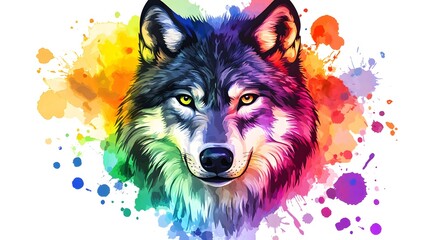 Naklejka na meble Watercolor wolf face design with a colorful splash background, vector illustration