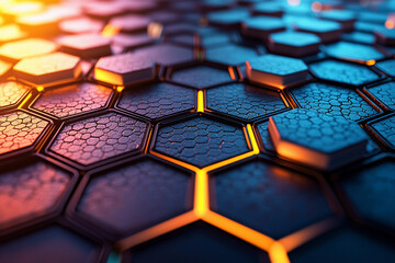 Poster - Hexagonal pattern illuminated by vibrant colors at night
