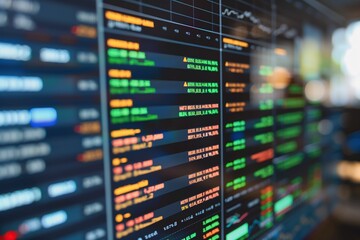 Stock Market Data Display with Financial Graphs and Colorful Indicators