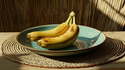 Ripe bananas on a rustic plate