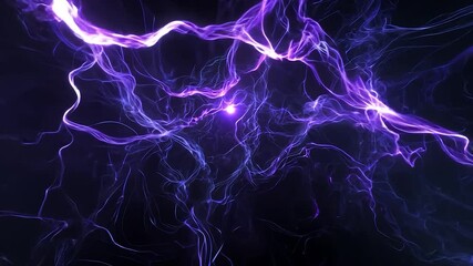 Poster - Purple electric energy is glowing and flowing on a black background. This abstract animation is perfect for any project that needs a touch of magic and power