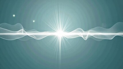Poster - Flowing white particles create an abstract wave against a blue background, enhanced by a shining light. This visual showcases a dynamic interplay of energy and motion