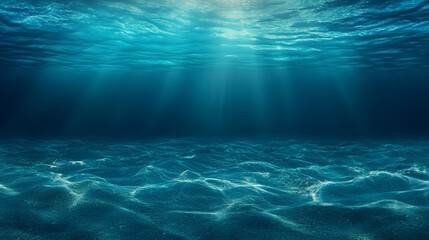 Wall Mural - empty underwater ocean bottom background with copy space: an underwater view of the ocean floor with