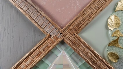 Sticker - Close-up detail of a wooden frame with a woven pattern, showcasing a stylish and contemporary.