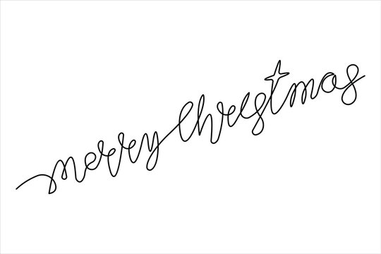  Merry Christmas continuous one line hand lettering quote. Vector design for holiday greeting card, invitation, banner, Christmas decoration

