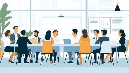 Poster - diverse group of professionals in a modern office meeting