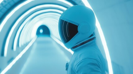 Wall Mural - Astronaut exploring futuristic tunnel