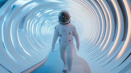 Wall Mural - astronaut walking through futuristic tunnel