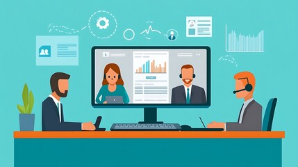 Poster - Two Business Professionals in a Video Conference with a Female Colleague