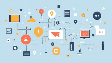 Poster - Abstract illustration of interconnected digital devices and icons