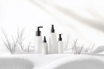 Minimalist Skincare Bottle Mockup on Snowy Landscape for Design and Branding