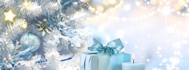 Wall Mural - Beautiful Christmas themed image in soft blue tones with space for text.