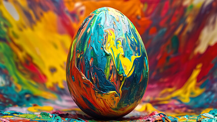 Wall Mural - A vibrant abstract Easter egg, splattered with bright colors and