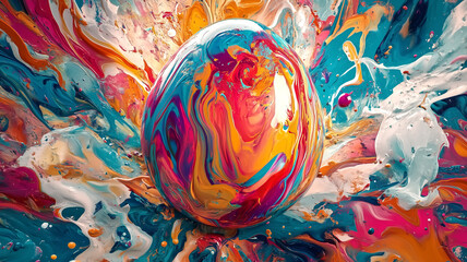 Wall Mural - A vibrant abstract Easter egg, splattered with bright colors and