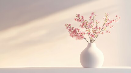 beautiful pink cherry blossom flowers in white vase