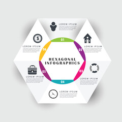 Poster - Modern hexagon infographic template 6 options for workflow layout, diagram, number options, step up options