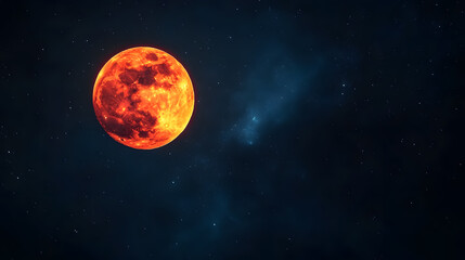 full red moon over black sky: the full red moon against a dark black sky, depicting the total lunar 