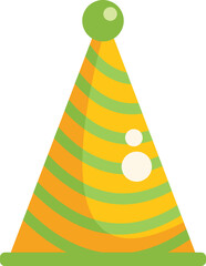 Sticker - Green and yellow striped party hat standing up on its own, perfect for celebrating birthdays