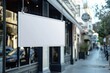 © nattapon - A blank hanging sign outside a storefront offers a versatile template for businesses to promote sales, events, or new products, Ideal for advertising purposes or local business marketing,
