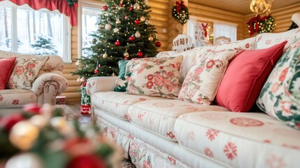 Wall Mural - A living room filled with furniture and a christmas tree