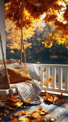 Poster - A porch swing with a blanket on it