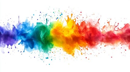 Abstract colorful watercolor paint splatter on a white background.