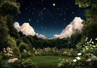 Wall Mural - a field of flowers with a large green circle in the middle. the circle is surrounded by a lot of flo