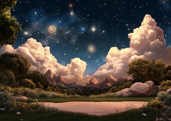 Wall Mural - a beautiful night sky with stars and clouds. the sky is filled with stars and the clouds are white